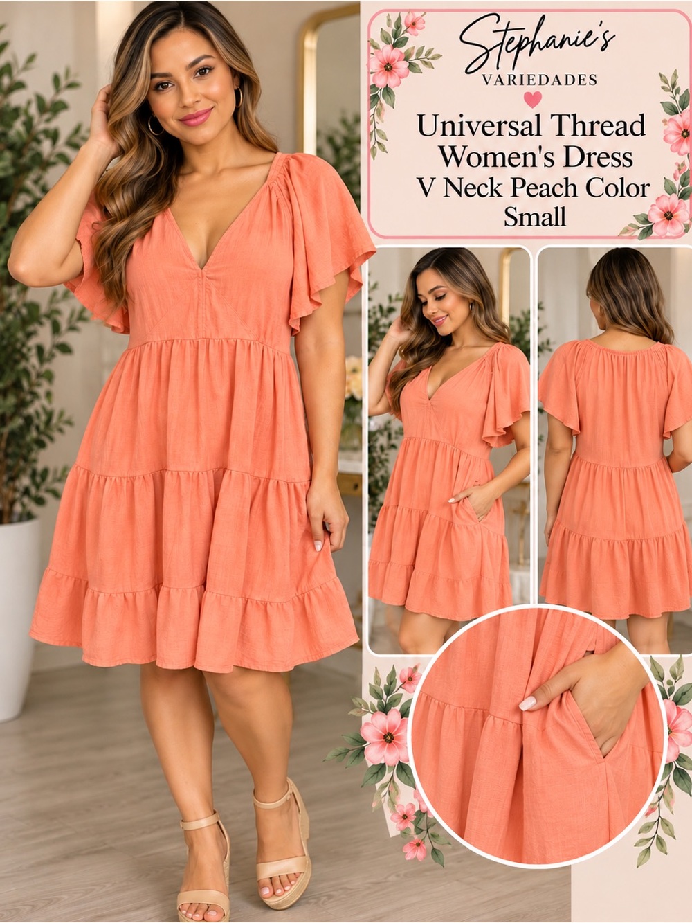 Universal Thread Coral Asymmetrical Tiered V-Neck Dress